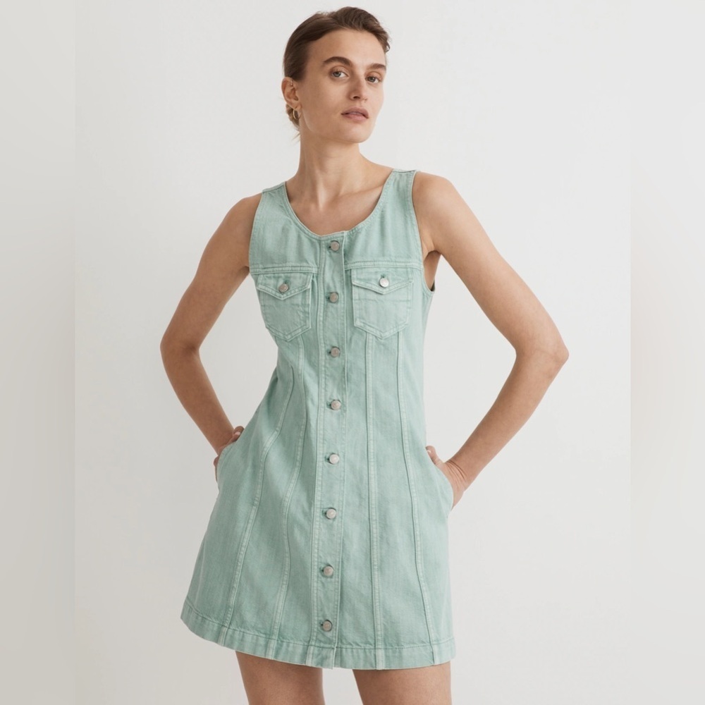 NWT Madewell Light Green Denim Sleeveless Seamed Mini Dress Dress Size 16